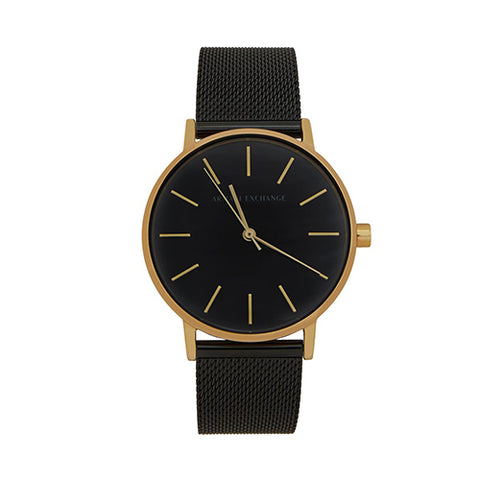 Gold-Toned Black Mesh Band Watch