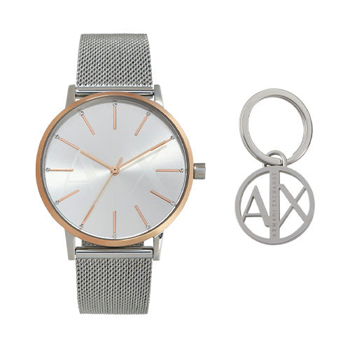 Three Hand Stainless Steel Watch And Key Ring Gift Set