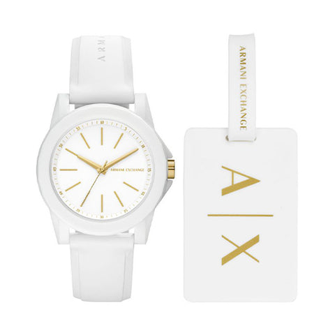 Three-Hand White Silicone Watch And Luggage Tag Gift Set