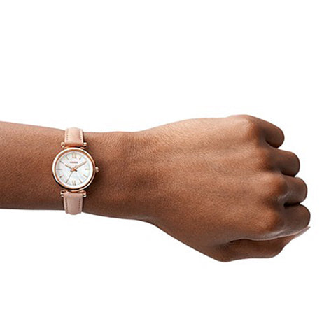 Carlie Mini Three-Hand Blush Leather Watch