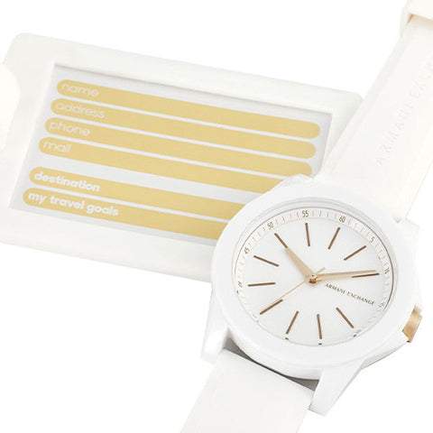 Three-Hand White Silicone Watch And Luggage Tag Gift Set