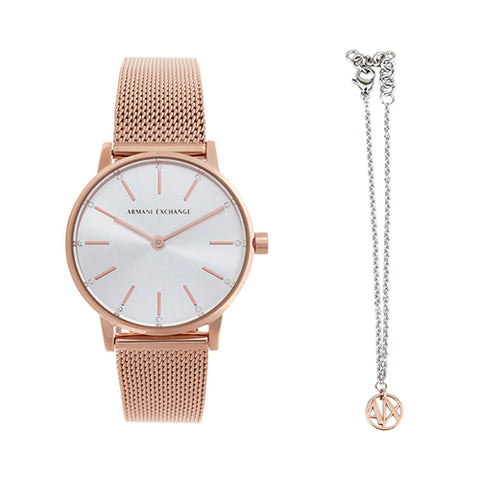 Two Hand Rose Gold-Tone Stainless Steel Watch And Bracelet Gift Set